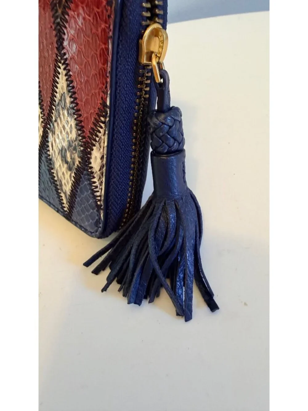 Tory Burch Taylor Zip Continental Wallet Snake-Embossed Leather Harlequin Tassel